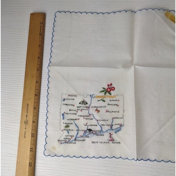 Vintage Handkerchief 1950’s Connecticut Stitched Scalloped Edge 11” Square - Picture 6 of 10